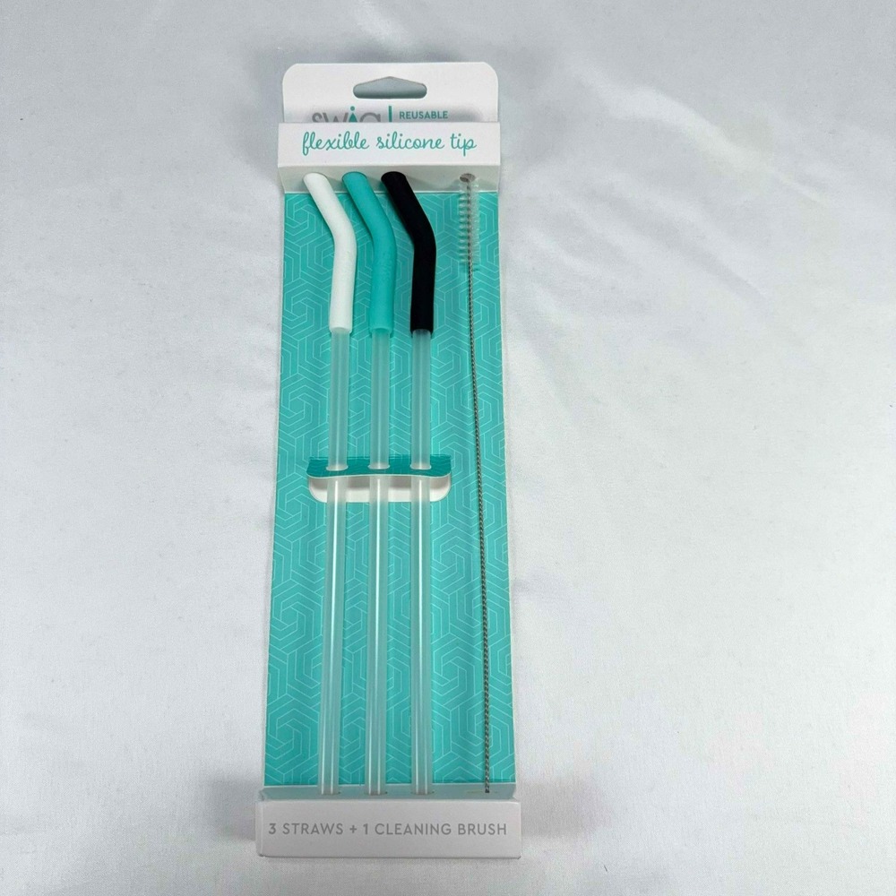 Swig Life Reusable Straws White Aqua Black 40oz Mega Mug Set + Brush